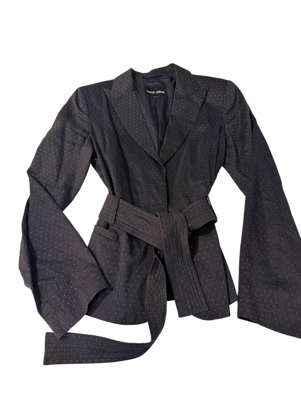 Vintage Giorgio Armani Black Micro Dot Belted Blazer Made Italy